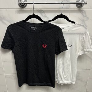 True Religion Gray and White Tees with Logo